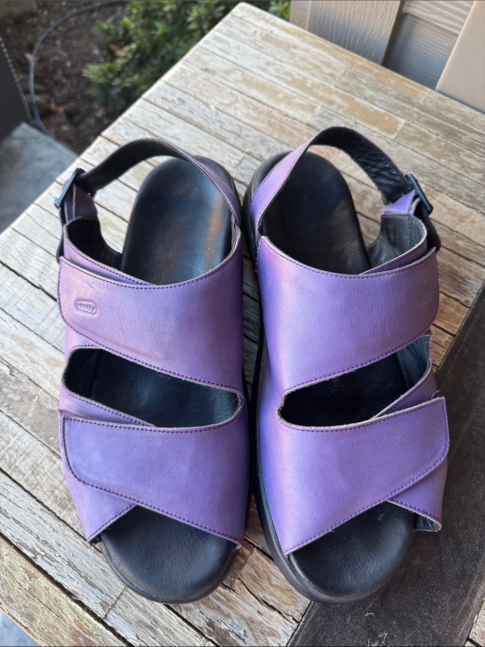 Wolky Nimes leather sandals Purple Womens 12/43 Adjustable walking shoe comfort
